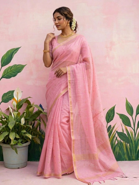Light pink pure resham silk saree