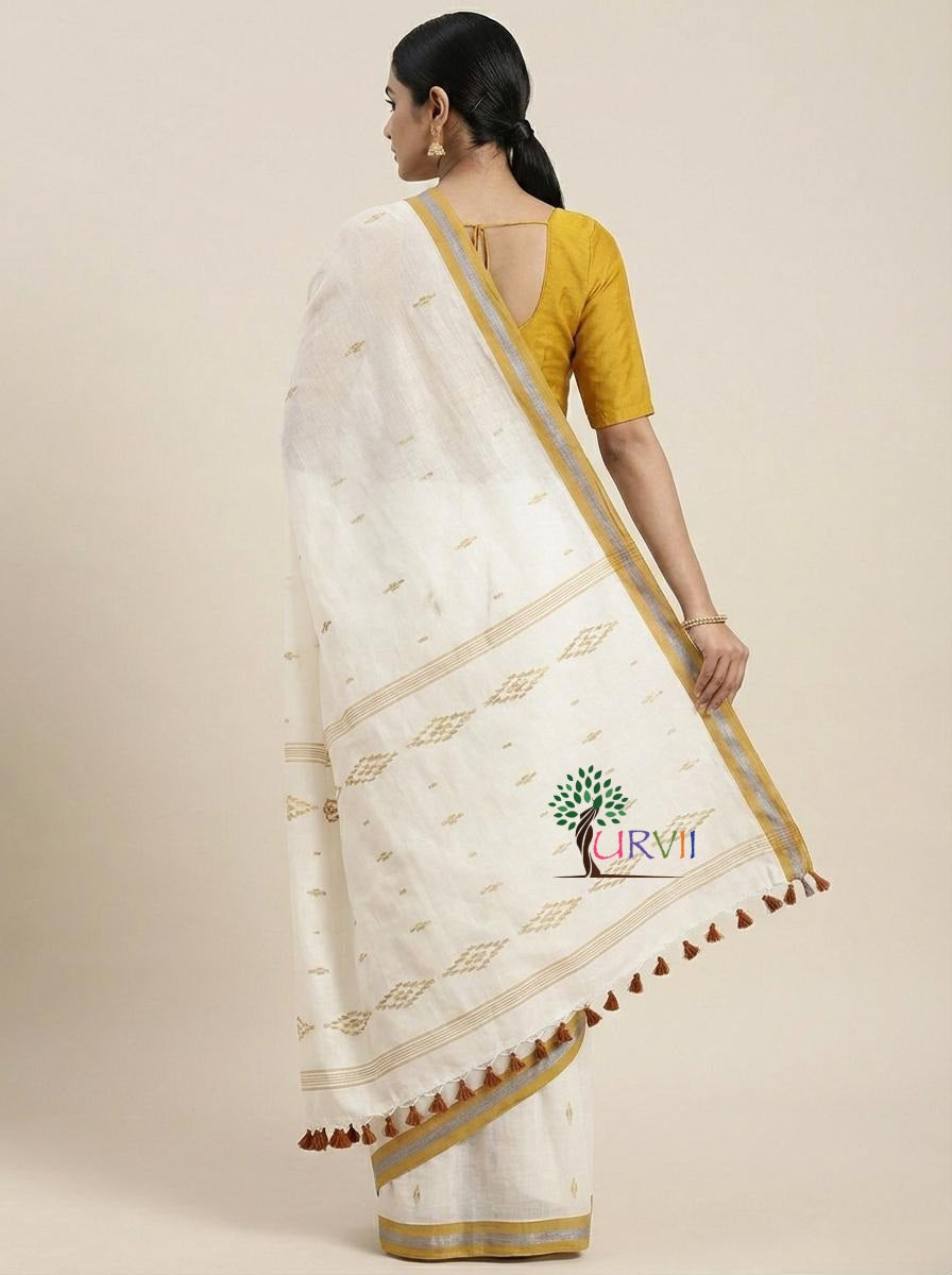 Offwhite mulmul cotton saree