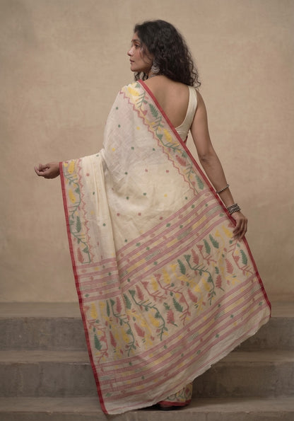 Offwhite handloom cotton jamdani saree