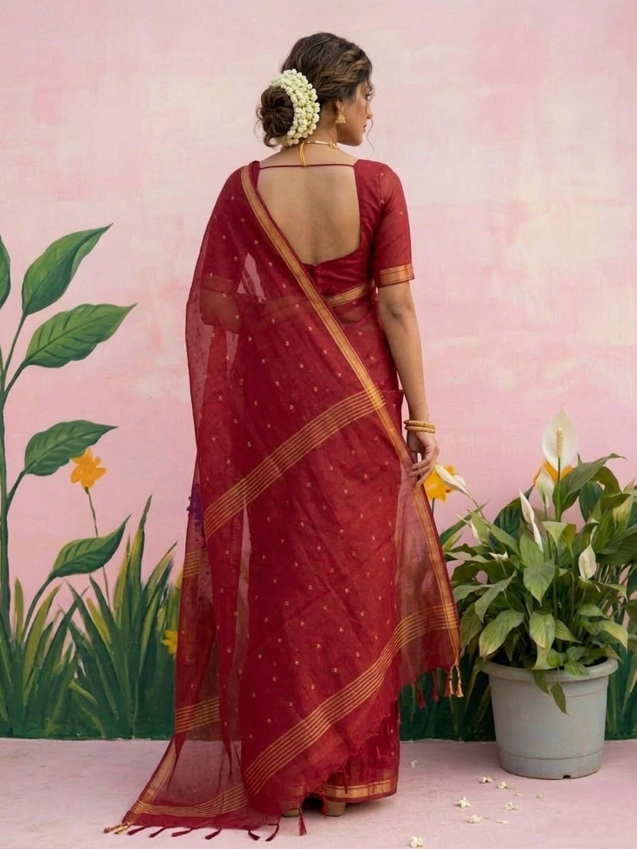 Red pure resham silk saree
