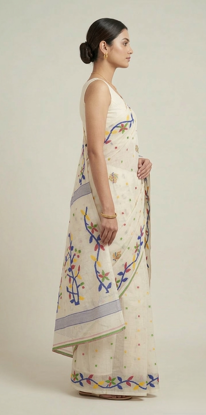 Offwhite jamdani woven  Resham Silk