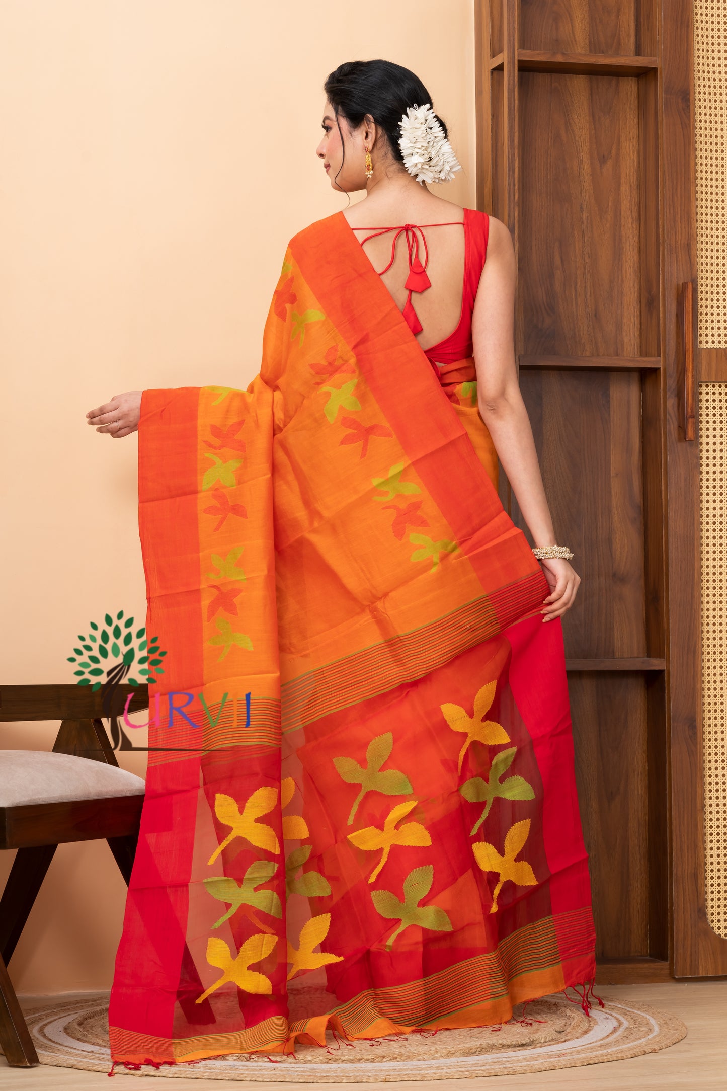 Jasmine Motif Silk Cotton Saree