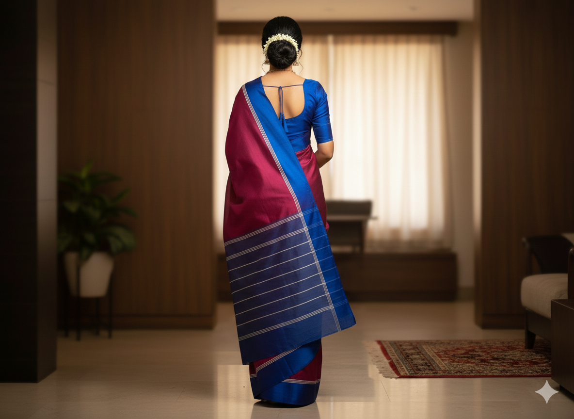 Pink and blue Garad silk saree