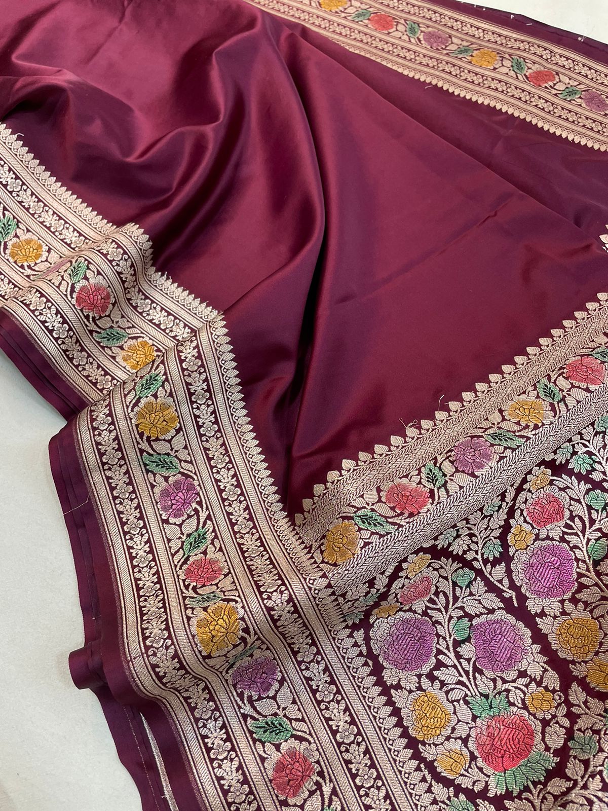 Maroon mashru Banarasi silk saree