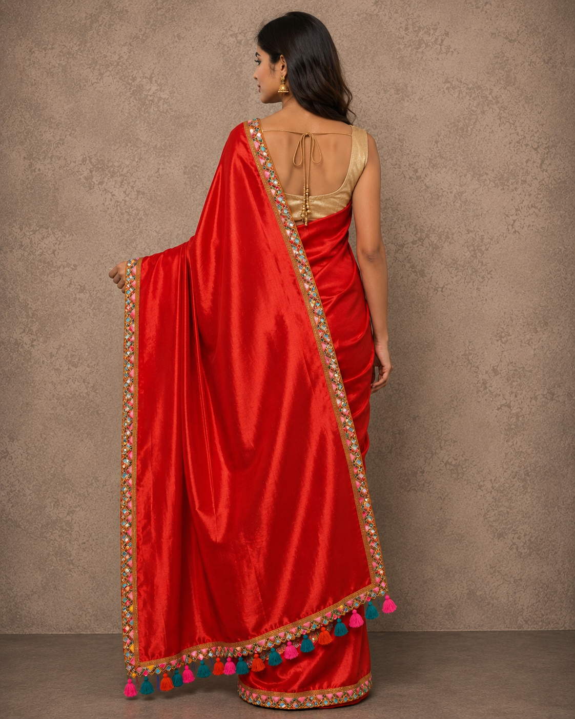 Zari border tomato red tissue Cotton saree