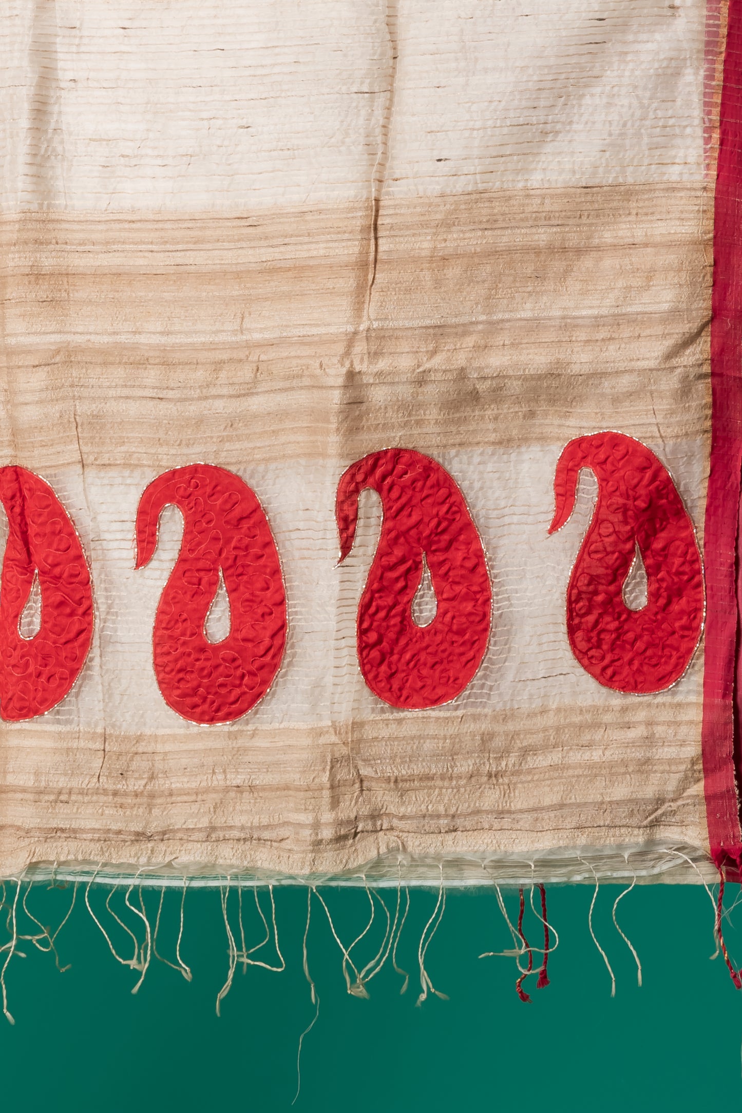 Embroidered gheecha red & white saree