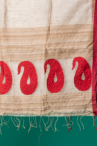 Embroidered gheecha red & white saree