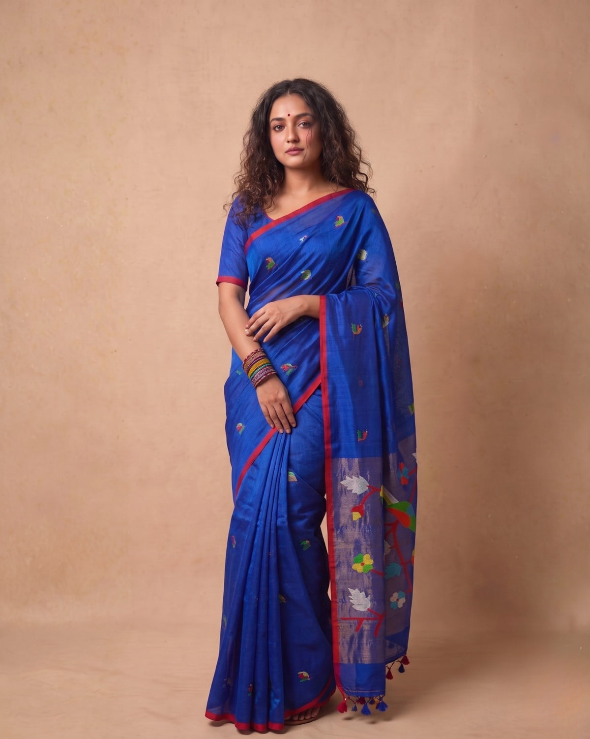 Electric blue handspun Resham Paithni Silk Saree