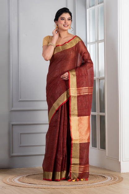 Solid maroon linen Saree