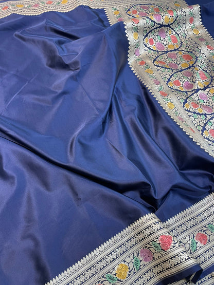 Navy blue mashru Banarasi silk saree