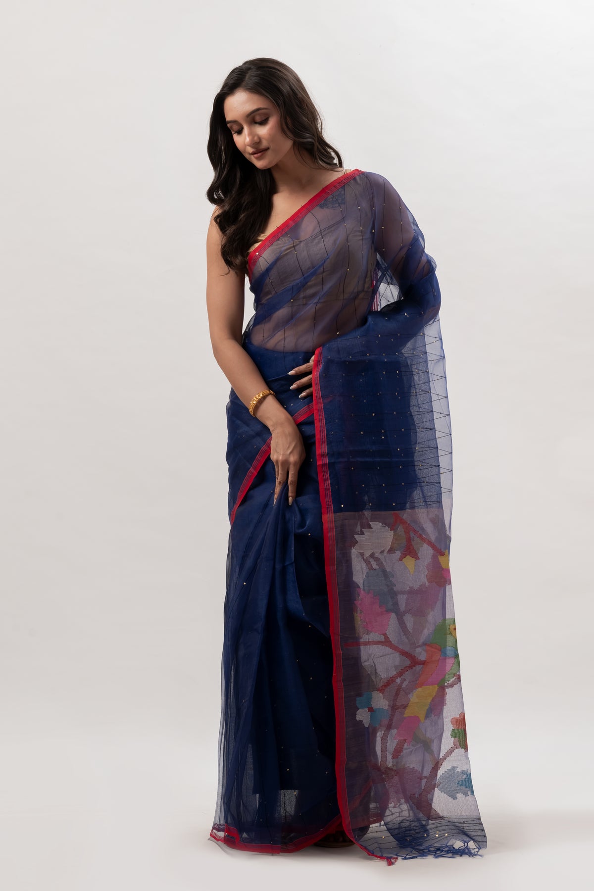 Midnight Blue Handspun Resham Paithni Silk Saree