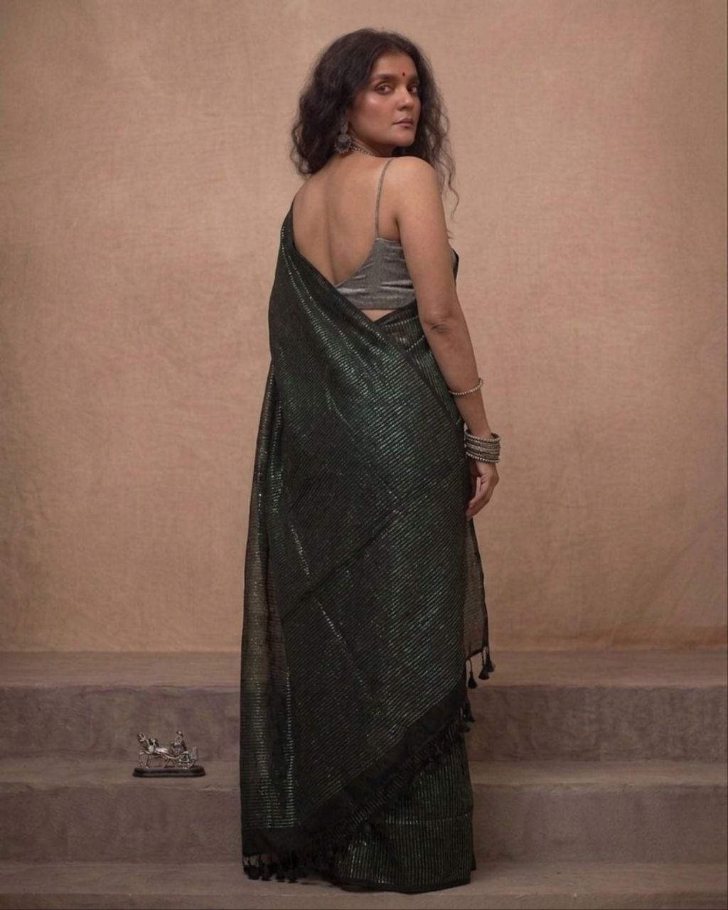 Black cotton saree all over striped