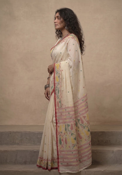 Offwhite handloom cotton jamdani saree