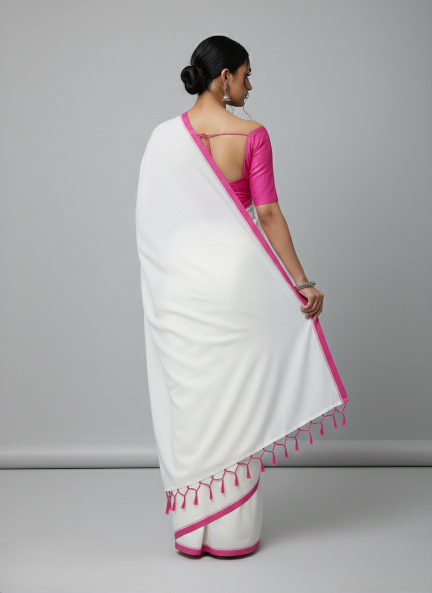 White mulmul cotton saree