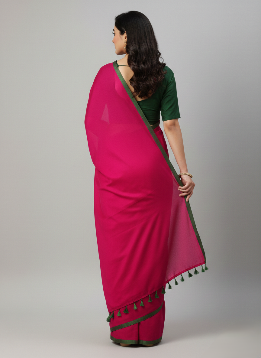 Dark pink mulmul cotton saree