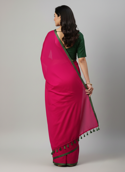 Dark pink mulmul cotton saree