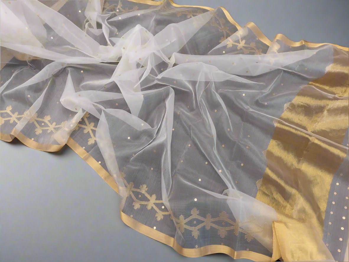 White & Gold Resham Silk
