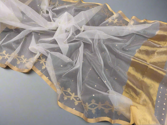 White & Gold Resham Silk