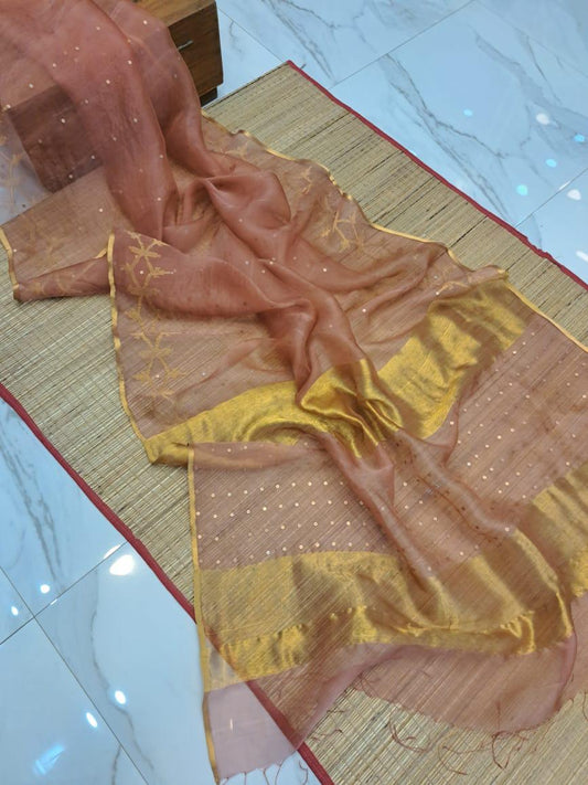 Soft Pink with Gold embroidery Resham Silk Saree